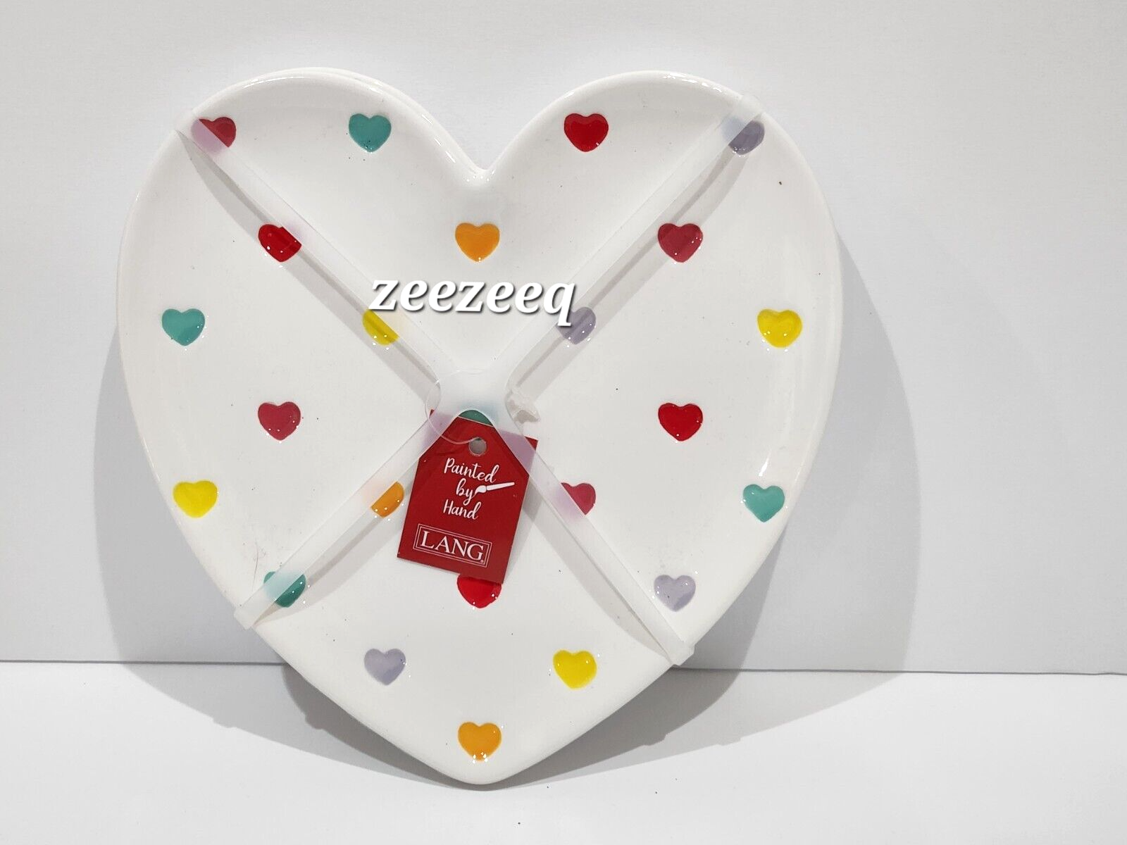 LANG Valentines Heart Shaped Ceramic Embossed Heart Dessert Plates Set o... - $24.74