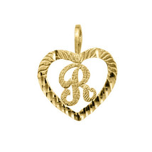 Genuine 14k Yellow Gold 0.59&quot; Diamond-cut Initial Letter R Heart-shaped ... - $1,357.80 MXN