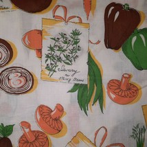 VTG Kitchen Themed Vegetable Fabric Tomato Mushroom Radish Carrot Onion ... - £22.85 GBP