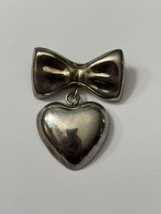 Vintage 925 Taxco Mexico Bow Heart Brooch Articulated - $55.05