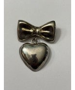 Vintage 925 Taxco Mexico Bow Heart Brooch Articulated - £43.87 GBP