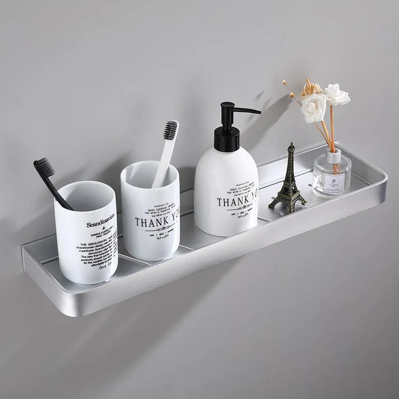 House Home Bathroom Shelf Shower Shelf With Towel Bar Aluminum Black /Si... - £31.46 GBP