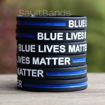 100 Blue Lives Matter Bands Thin Blue Line Law Enforcement Wristband Bracelets - £40.18 GBP