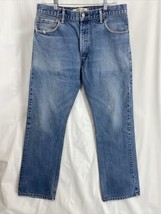 Vintage Levi&#39;s 517 Size 35x32 Bootcut Men&#39;s Blue Denim Jeans Faded Distressed - £24.72 GBP