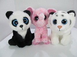 Ty B EAN Ie Boo Velvety Lot Of 3 Ming Panda Tundra Tiger Ellie Elephant Plush - £13.42 GBP