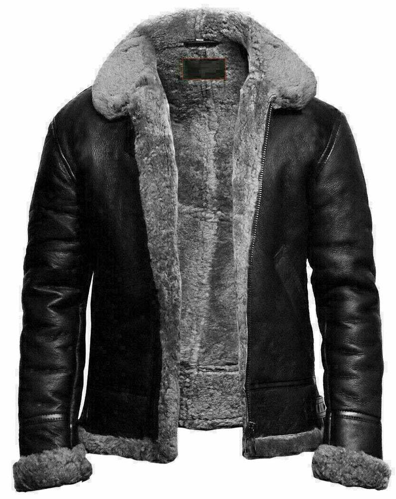 Primary image for Men's shearling Real Sheepskin B3 Men's RAF Aviator Flight Real Leather Jacket A