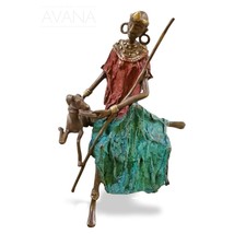 Bronze Masai Woman feeding her dog - £117.99 GBP