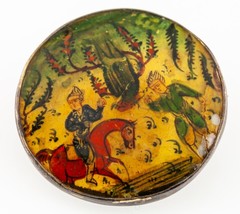 Persian Painted Brooch on Silver Backing on Mother of Pearl - $54.44