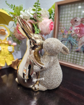 Rachel Zoe Gold Glitter Shiny Easter Spring Bunny Rabbit Figurine Statue 7&quot; - $32.66