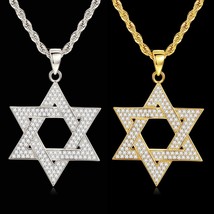 Silver Gold CZ Star of David Pendant Necklace Punk Hip Hop Rock Jewelry For Men - £10.26 GBP