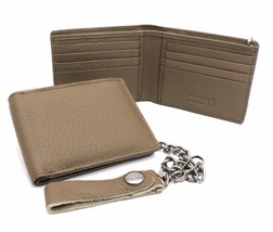 Bifold Taupe Genuine Leather Wallet with Scale Texture Design with a Chain - £15.81 GBP