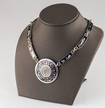 Mexico Sterling Silver Abalone Inlay Necklace with Sun God Pendant 19.5&quot; - $534.60