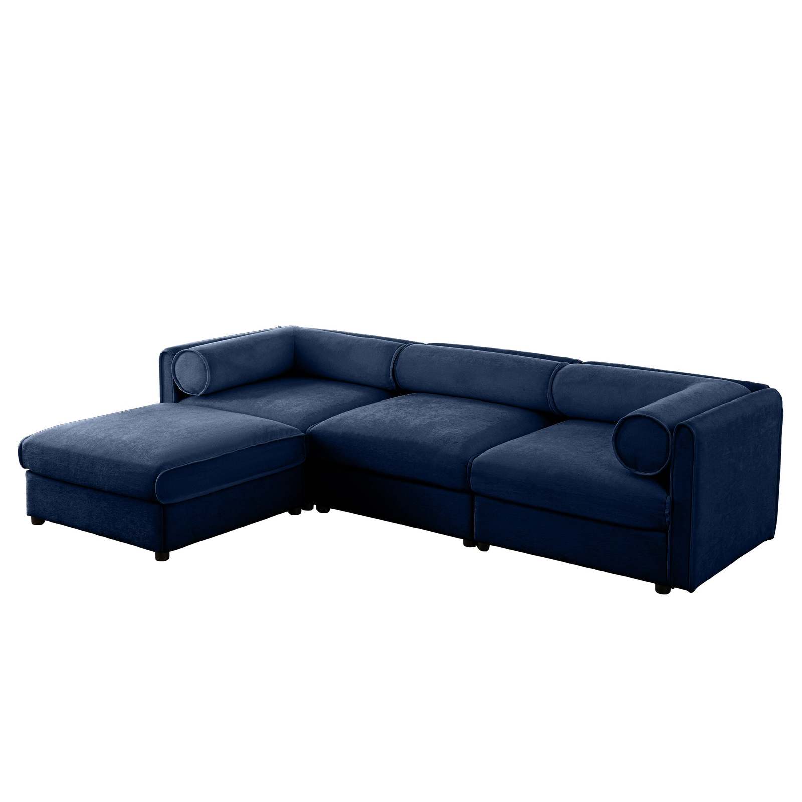 Elegant Blue Chenille L-Shaped Sofa with Storage Ottoman Item image 8