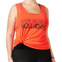 Material Girl Womens Active Plus Size Graphic Racerback Tank Top hot Chili 2X - £15.47 GBP