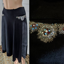 Vintage 50s Soft Felt Skirt M L 29 Waist Turquoise Silver Accents - $45.00