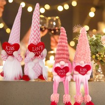4 Pcs Valentine Gnomes Plush Dolls Home Table Gnomes Decor Handmade Swedish Tomt - £31.59 GBP