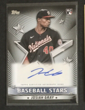 2022 Topps Baseball Stars Josiah Gray AUTO Black /199 Nationals Rookie - £13.41 GBP