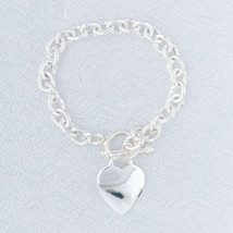 Heart Tag Chain Link Bracelet Size 7 Sterling Silver - £9.76 GBP
