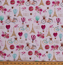Cotton Paris Eiffel Tower Hearts Balloons Pink Fabric Print By The Yard D682.69 - £23.59 GBP