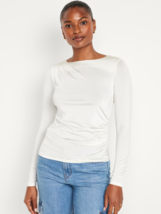 Old Navy Long Sleeve Ruched Top Women XS Tall Cream White Drapey Semi Fi... - £17.26 GBP