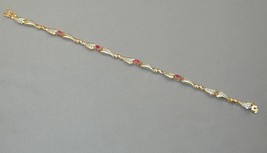 7.5&quot; Gold On Sterling FAS Genuine Ruby Link Bracelet New Without Box - £24.03 GBP