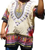 Womens Beige Dashiki Shirt African Blouse Top Rap Rapper ~ Fast Shipping - £9.49 GBP