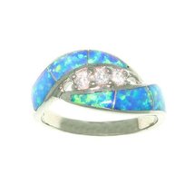 Jewelry Trends Created Blue Opal and Clear CZ Sterling Silver Ring Size 6 - £35.37 GBP