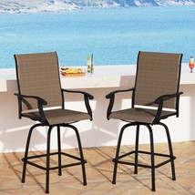 Mfstudio 2 Pcs. Brown Outdoor Swivel Bar Stools Patio Bar Height Chair - $176.93