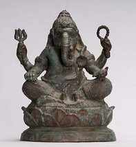 Ganesha Statue - Antik Thai Stil Bronze Sitzender 4-Arm 21cm/20.3cm - £319.75 GBP
