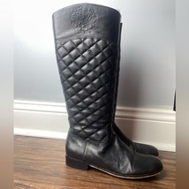 Vince Camuto Black Soft Quilted Leather Boots Below The Knee Zip Size 37 - £43.52 GBP