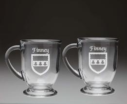 Finney Irish Coat of Arms Glass Coffee Mugs - Set of 2 - £25.46 GBP