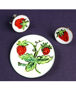 Mid Century Enameled Copper Jewelry Set Strawberries Clip on Earrings Br... - £38.94 GBP