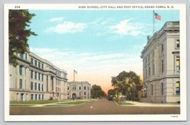 Postcard High School City Hall Post Office Grand Forks North Dakota - £2.89 GBP