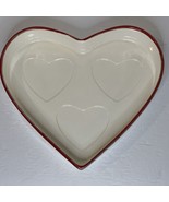 Heart Shaped Ceramic Baking Pan Red Cream Valentines Day Made in USA Baker - £13.08 GBP