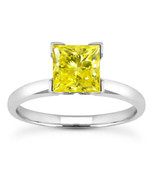 Yellow Diamond Solitaire Wedding Ring Natural Princess Treated 14K VVS2 ... - £1,521.78 GBP