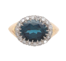 Platinum and 18k Yellow Gold Teal Blue Genuine Natural Topaz Diamond Ring #7154 - $18,735.67 MXN