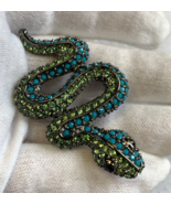 Kenneth Jay Lane Snake Pin Brooch Fashion Jewelry 2 Tone Crystals Blue G... - £55.75 GBP