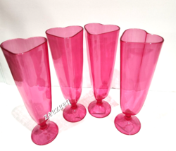 Valentines Day Pink Hearts Shaped Acrylic Champagne Flute Glasses Set of 4 - $44.54