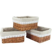 Wicker Storage Basket With Liner 3Pcs Small Willow Rectangular Handmade Basket F - £34.70 GBP