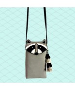 Fossil Raccoon Leather Phone Case Crossbody Bag Purse Grey Black 7&quot; x 3.75&quot; - £27.48 GBP