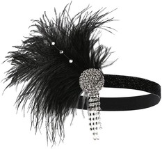 1920s Flapper Headband Hair Accessories for Women Roaring 20s Feather Headpiece  - £22.83 GBP