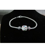 &quot;&quot;SMALL COLORFUL RHINESTONES ON WHITE SLIDE BEAD&quot;&quot; - .925 BRACELET - ITALY - £6.69 GBP