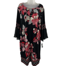 JM Collection Womens Black Floral Sheath Keyhole Dress Circular Flounce Size XL - £29.67 GBP