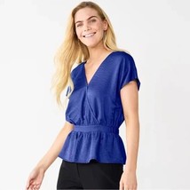 Nine West Peplum Blouse Top Short Sleeve Royal Blue XXL New - £19.65 GBP