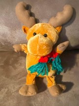Vtg Christmas Moose Brown Plush Stuffed Animal 11 Inch Holiday Scarf KT Group - £5.44 GBP
