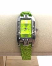 Strada Quartz Lades Watch w/Rhinestones Japan Movement Green Face/Band NIB - £14.46 GBP