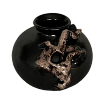 Vintage Black Pottery Small Round Table Vase Terracotta Village Mexico D... - $129.99