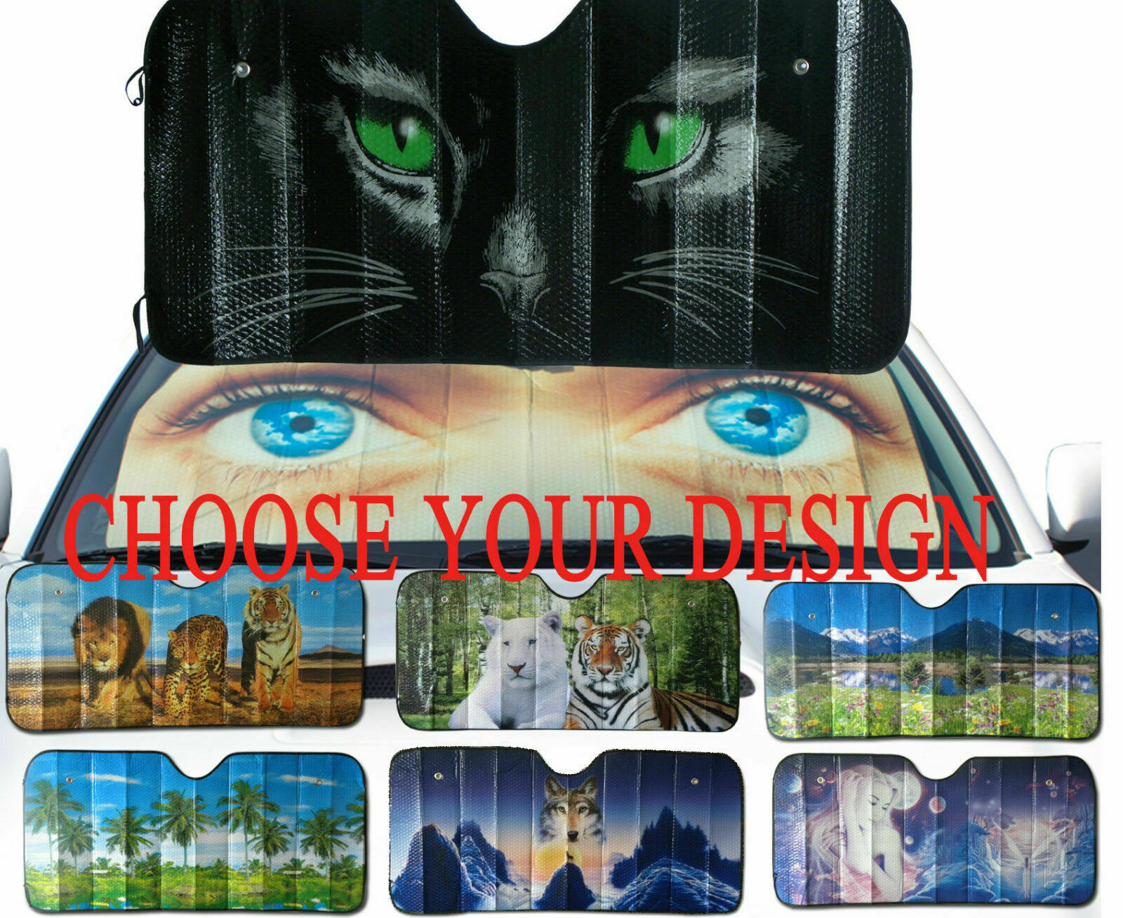 CC Car Window Sun Shade /Wolf /Cat Eyes /Palm Trees /Fairy /Human Eyes /... - $12.99