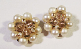 Vintage 1960s Signed Kramer Faux Pearl and Bead Cluster Earrings 1&quot; Size - $9.89