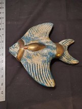 9&quot; Ceramic Tropical Angel Fish Decor 3-D Blue, Tan Coper, Metal Accents - £9.75 GBP
